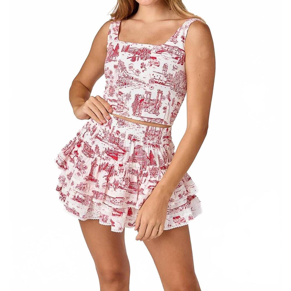 NEW CAKE FOR DINNER gemma square neck top in red italian toile